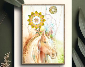 アート作品 女性肖像画 曼荼羅模様 ハヌマーン降臨　プラクルアン　無敵と富　繁栄 チャネリング曼荼羅アート「海の貴婦人」｜channeling mandala