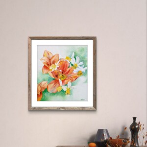 Fleurs du jardin,tulipes rouges et narcisses,peinture à l'aquarelle originale,œuvre d'art fait-main,fleurs du printemps,art mural floral. image 10