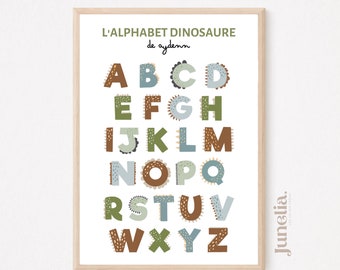 "The Dinosaur Alphabet of..." poster, personalized poster, educational poster, playroom decor, learning, dinosaurs.