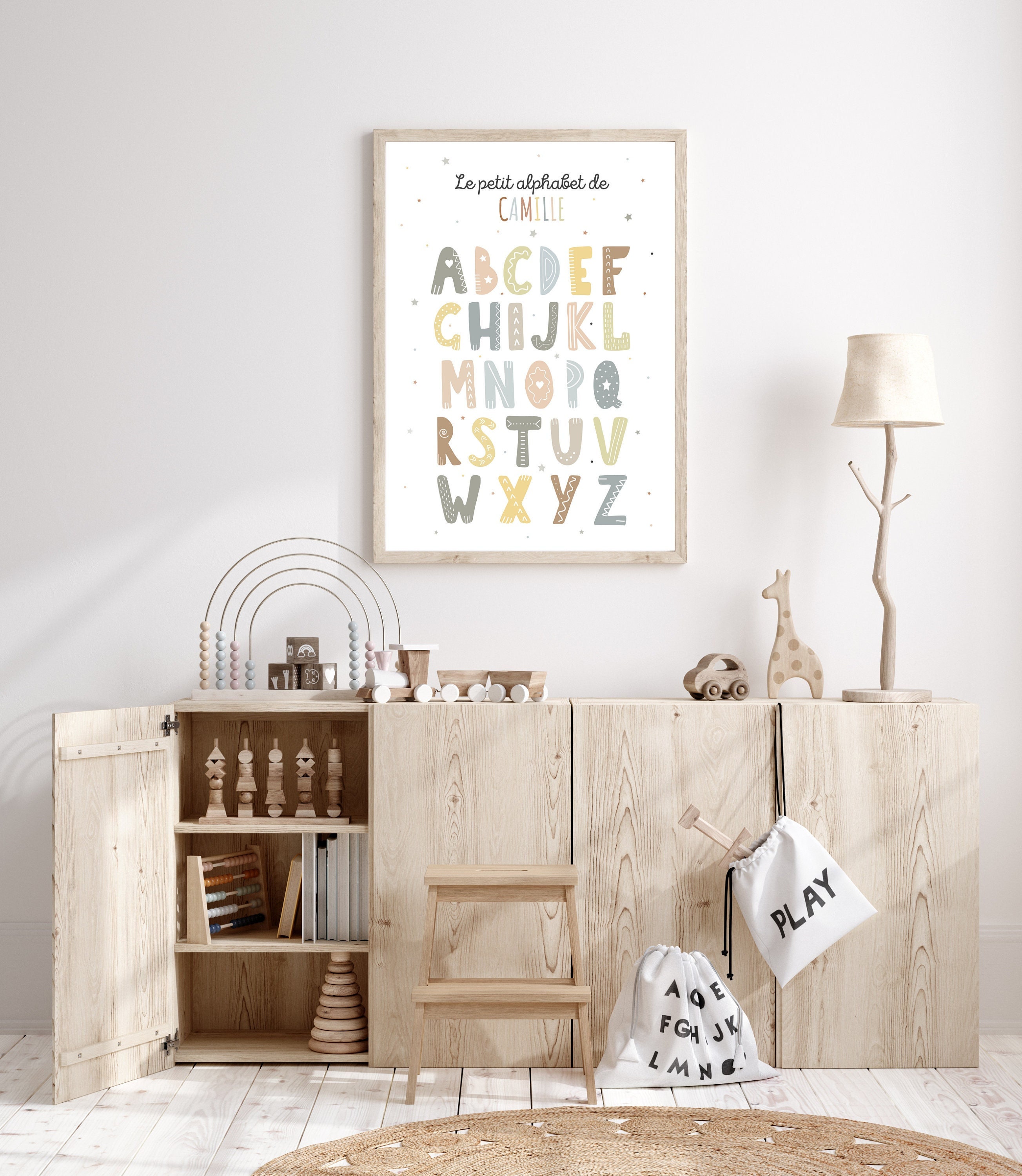 Affiche Personnalisée de Lettres L'alphabet, Décoration Pour Chambre d'enfant, Affiche Éducative et 