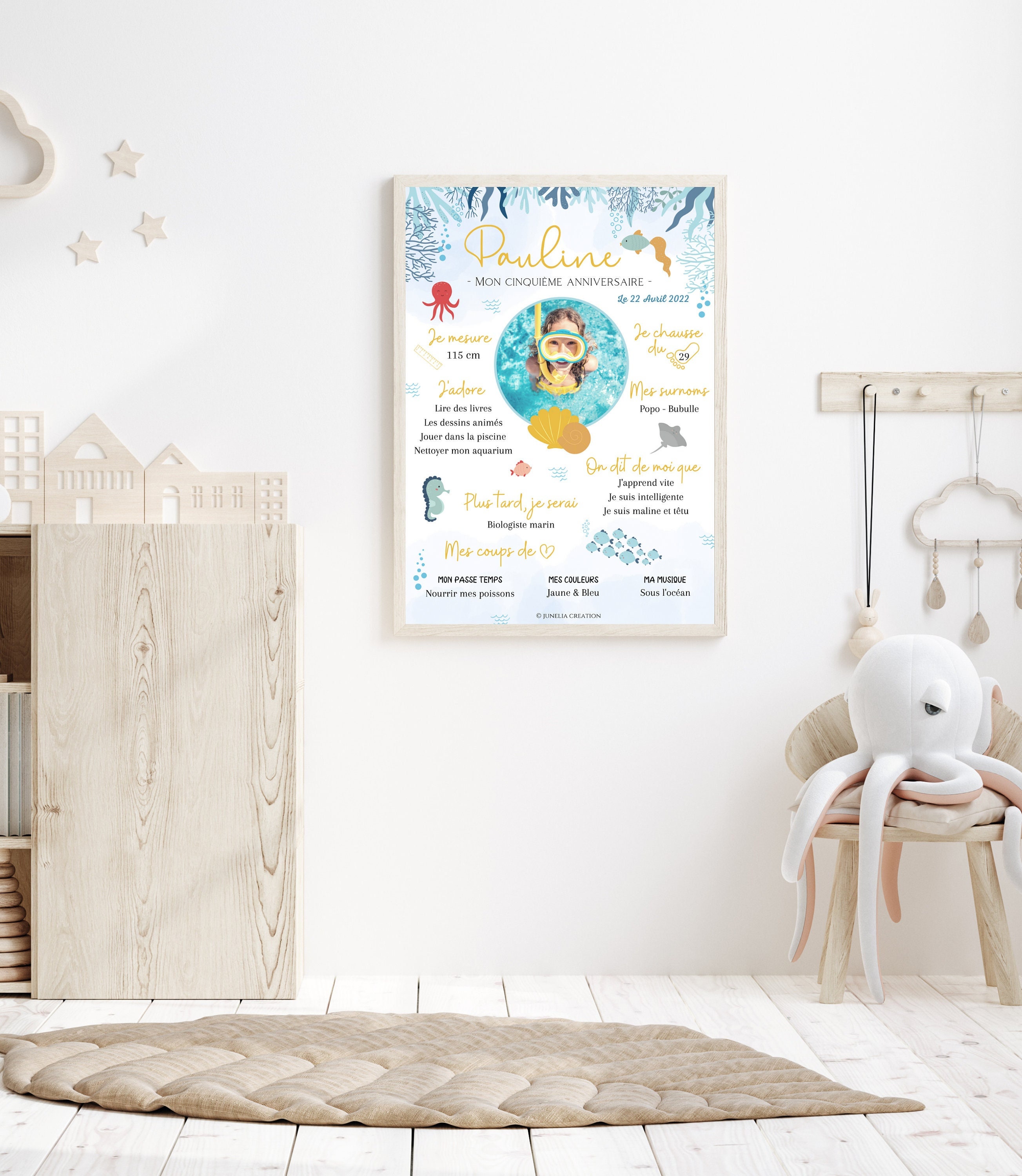 Affiche Anniversaire Personnalisée Océan et Poissons - Imprimée ou Numérique Pdf