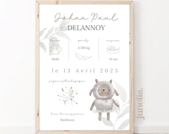 Affiche naissance personnalisée - Cadeau personnalisé - Chambre enfant - Décoration - Affiche bébé