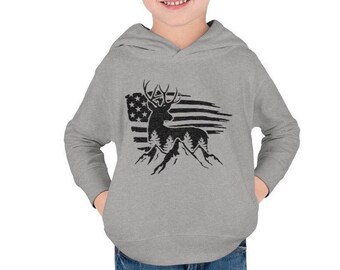 Toddler Hooded Buck Sweatshirt | American Flag | Boys Hunting | Girls Hunting | Camping Hoodie | Patriotic