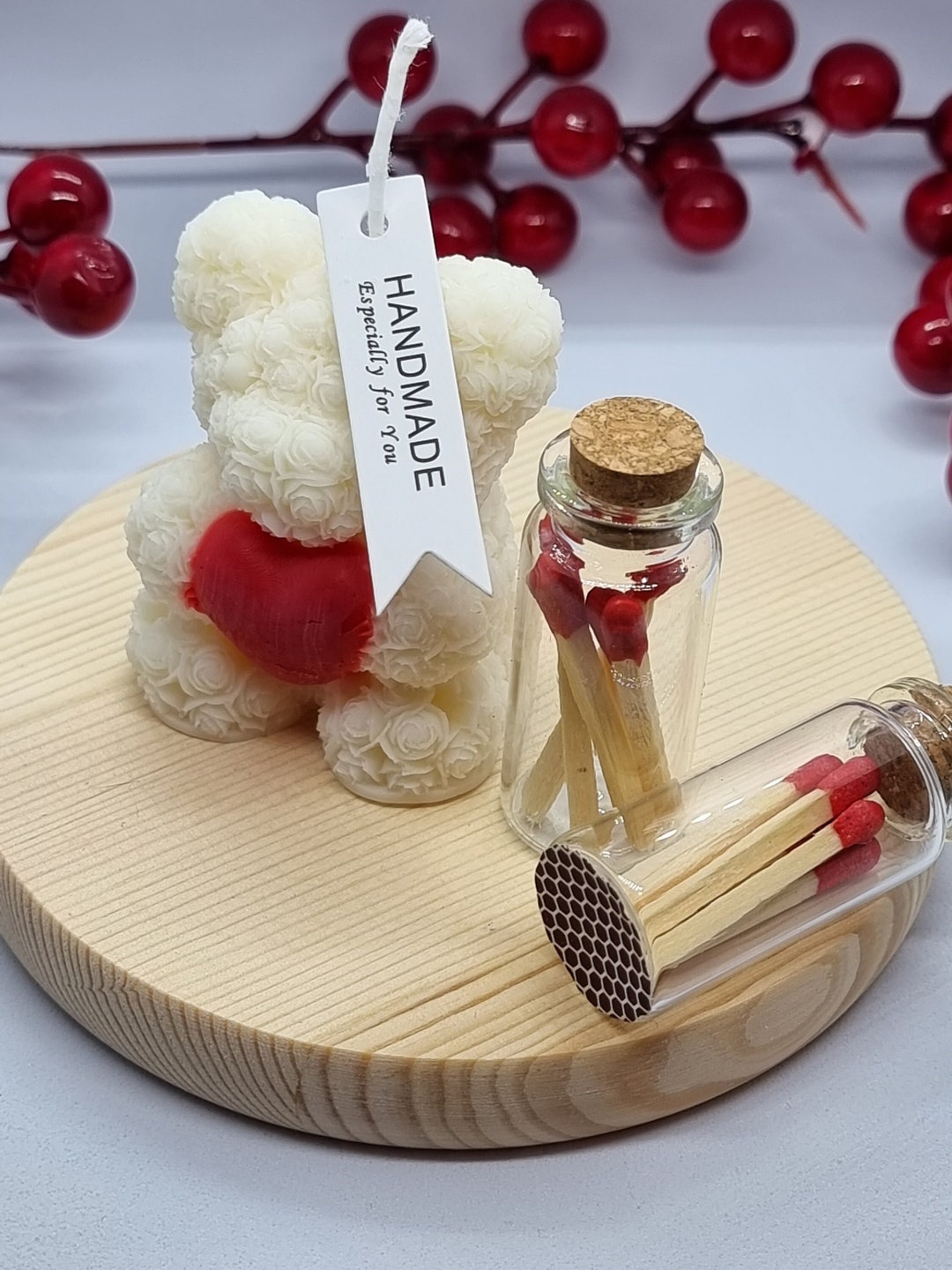 Handmade Rose Teddy Bear Soy Candle With Matches: Luxury Gift - Etsy
