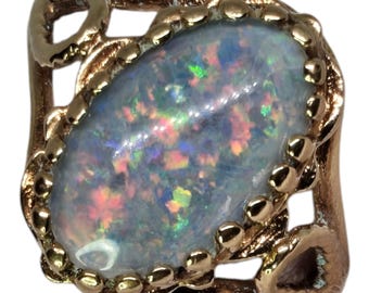 ヴィンテージオパールトリプレットリング | 10Kソリッドイエローゴールドソリティアカクテルリング | サイズ4.5 | 重量2.91グラム