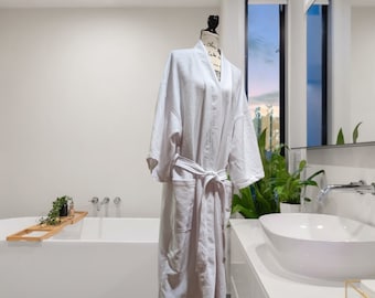 Waffle Bath Robe for Women/Men Cotton Bathrobe White Unisex Robe for SPA Sizes Available: S | M | L