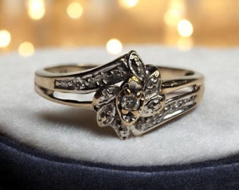 Anello vintage in oro giallo 10 carati con diamanti, misura 6,5, splendido gioiello da donna.