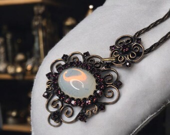 Collana vintage di alta qualità con strass Hobe - Ciondolo in stile vittoriano, timbrato da collezione