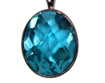 Natural Blue Topaz Oval Gemstone Pendant – 925 Sterling Silver – Elegant Handmade Jewelry – December Birthstone Gift