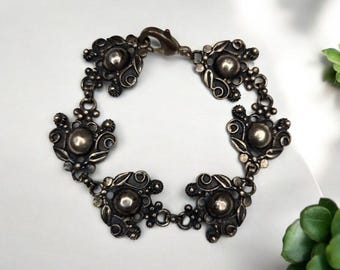 Bracciale vintage in argento sterling 8" / 35 g / Taxco Messico di metà secolo / Sterling timbrato / Gioielli da collezione