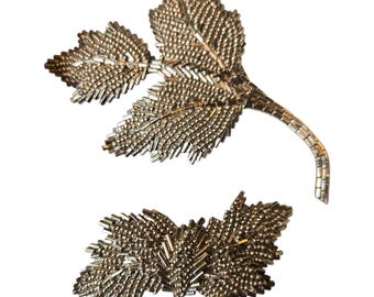Unique Large Leaf Brooch & Hair Clip Vintage Set – Gold Tone – Made in France - Beautiful
