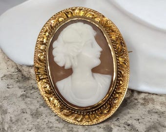 Cammeo vintage in oro 10 carati / Ciondolo in oro giallo massiccio fatto a mano / Pezzo da collezione unico nel suo genere