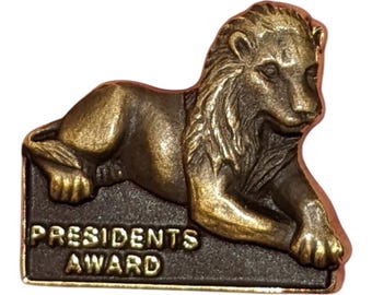 Spilla vintage a forma di leone in oro giallo 18 carati / Spilla del premio presidenziale / CTO / Marchio di garanzia 18 carati