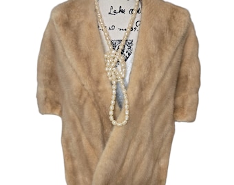 Stola da sposa vintage di lusso in pelliccia di visone biondo naturale, mantello da sposa, bolero, glamour di metà secolo, pelliccia autentica in vero visone, glamour hollywoodiano