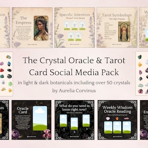 Lecturas de cartas de cristal para redes sociales de Oracle y Tarot Plantilla Canva Pro para lectores de tarot, lectores de oráculos, lectores de cartas y brujas