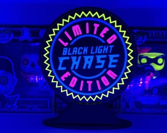 3D Printed FUNKO CHASE (Black Light) Fan Sign for your Funko Pops & collectibles