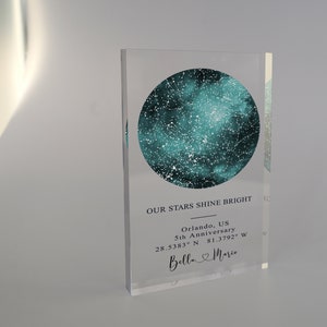 Carte des étoiles personnalisée pour couple, impression personnalisée de la carte des étoiles, impression du ciel nocturne, cadeau d’anniversaire, cadeau des amoureux, cadeau de la Saint-Valentin, bloc acrylique