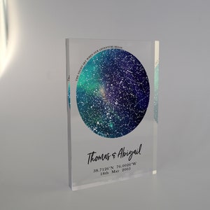 Carte des étoiles personnalisée par date et emplacement, cadeau personnalisé, cadeau pour couple, cadeau d’anniversaire, bloc acrylique Night Sky, cadeau de mariage