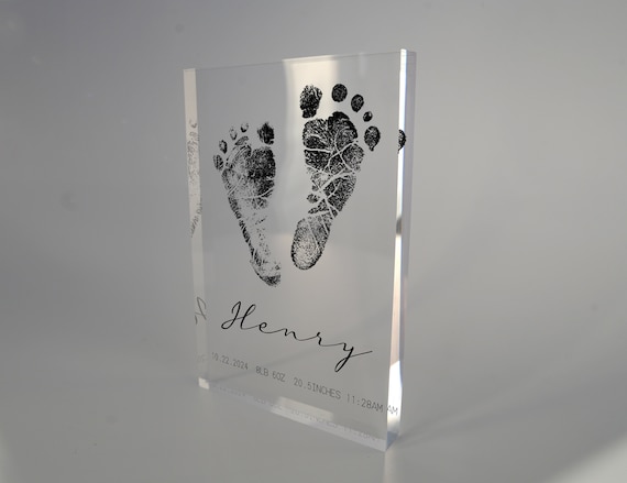 Newborn Foot Print Acrylic Block, Baby Handprint Art, Personalised Baby Gift, Custom Birth Details, You Were Born, Baby Shower, Newborn Gift