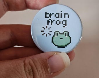 Brain Frog Button Pin - frog pixel art button pin - for adhd / add / neurodivergent people