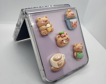 Bearista Phonecase - cute anti yellowing transparent bear barista phone case for android samsung galaxy z flip phone