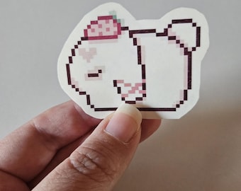 Strawbunny Cake Sticker - Cute Handmade Handcut Transparent Strawberry Bunny Sticker