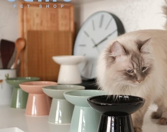 Elevated Ceramic Pet Food Bowl with Wide-Opening for Cats, Kitten, Puppies | Petals Collection