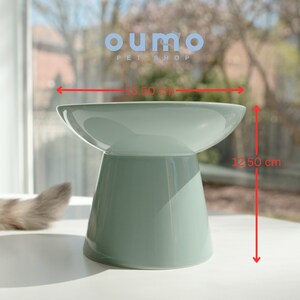 Petals Collection | Breezy Blue with Dimensions Elevated Ceramic Pet Food Bowl for Cats Kitten Dog Puppy Handmade Wide Opening Feeder Pet Owner Gift