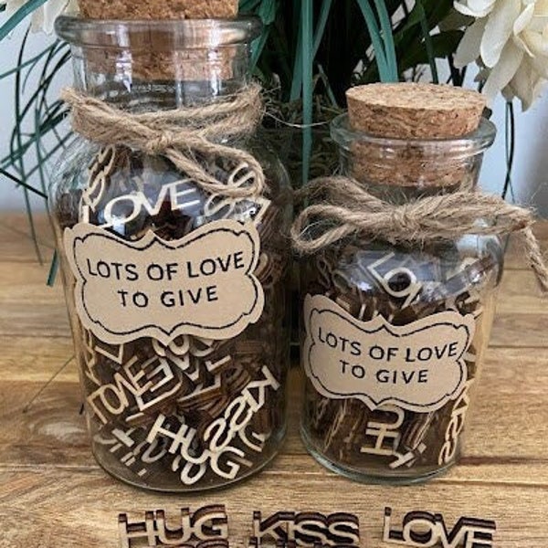 Lots of Love to Give (5oz, 8oz), Bottle of Laughs, Jar of Love, Hugs, Kiss, Novelty, Christmas, Friendship, Inspirational, Uplifting