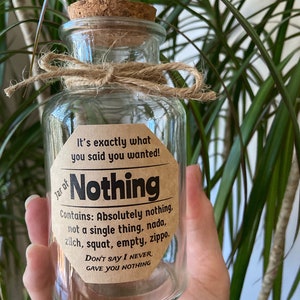 Jar of Nothing, Nothing Gift, Bottle of Laughs, Friendship, Birthday, White Elephant, Gag Gift, Christmas, Funny