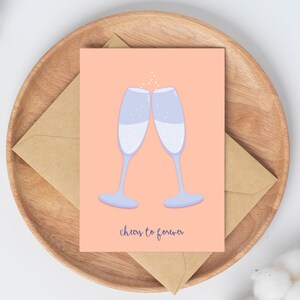 Tarjeta de felicitación imprimible con felicitaciones por la boda o el compromiso de Cheers To Forever