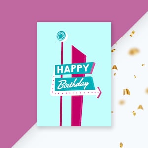 Cartão de aniversário divertido moderno de meados do século - para impressão e download instantâneo