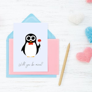 Adorable carte de Saint-Valentin pingouin - téléchargement immédiat amour voeux