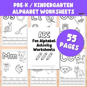Cuaderno de actividades divertidas del alfabeto / Preescolar / Jardín de infantes / 55 páginas / Trazar, colorear y escribir / Imprimible / Habilidades motoras finas