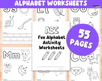 55 Page Alphabet Tracing Workbook | Pre-K, Kindergarten, Homeschool (Printable Download)