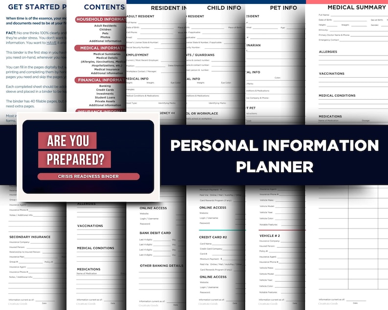 Utskrivbar familjeplanerare för nödsituationer | Checklista för personlig information (PDF) bild 3