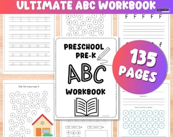 135 Page ABC Alphabet Workbook | Pre-K, Kindergarten (Printable Download)