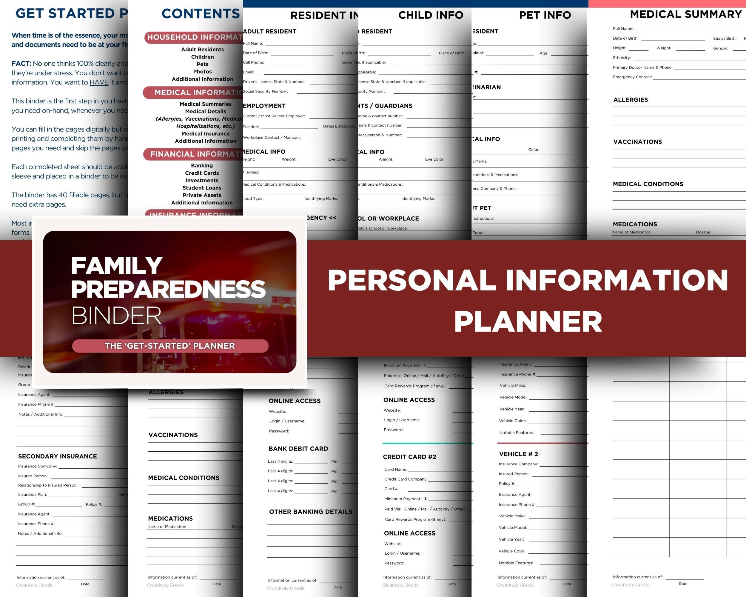 Disaster Prep Planner | Printable Personal Information Binder ...