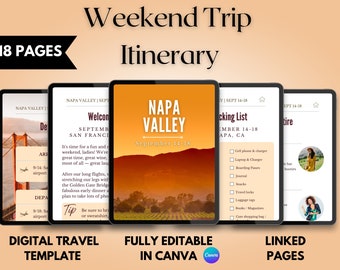 Weekend Trip Itinerary Template, Canva Travel Planner (Digital Download)