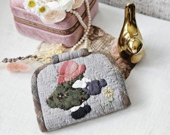 Handmade Patchwork Quilted Wallet: Bunny & Girl Design, Yarn-Dyed Cotton