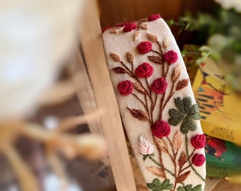 Faixa de cabelo de linho bordada com estampa de jardim de flores: Turbante vintage boho com nó