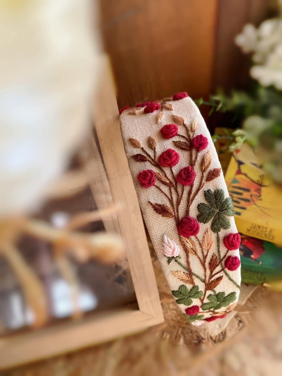 Boho Floral Embroidered Knot headband Embroidery Knot Headband, Fabric Embroidery Headband, Floral  main image 2