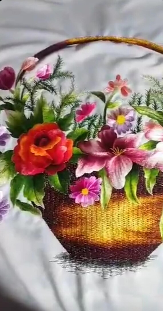 ハンドメイド刺繍フラワーバスケット：ヴィンテージフローラルウォール 