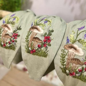 Handmade Embroidered Turban Headband – 9cm Wide Double-Sided Floral & Nature-Inspired Embroidery, Vintage Boho Knot Turban, Fall Turban