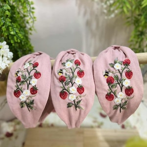 Embroidered Linen Turban Headband: Boho Floral Knot, 9cm Wide