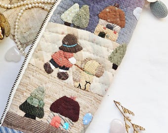 Patchwork Quilted Pencil Case: Japanese Cotton Cosmetic Bag