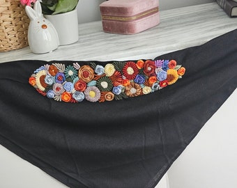 FAIXA DE CABEÇA FEITA À MÃO FLORAL | Faixa de cabeça feminina bordada, turbante de nó de linho, acessórios de cabelo feitos à mão do Canadá