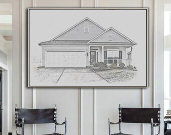 Personalized Home Portrait: Custom House Sketch Art