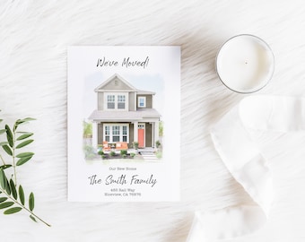 Watercolor House Portrait Moving Announcement Card: Address Change, Printed or Digital