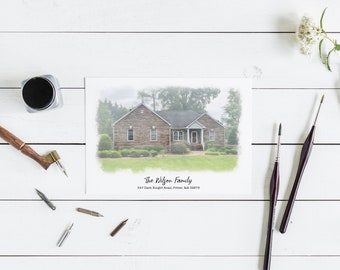 Watercolor House Portrait Moving Announcement Card: Address Change